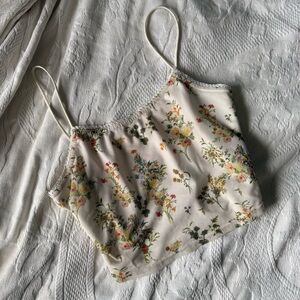 Cottagecore fairy floral printed cropped spaghetti strap tank top cami